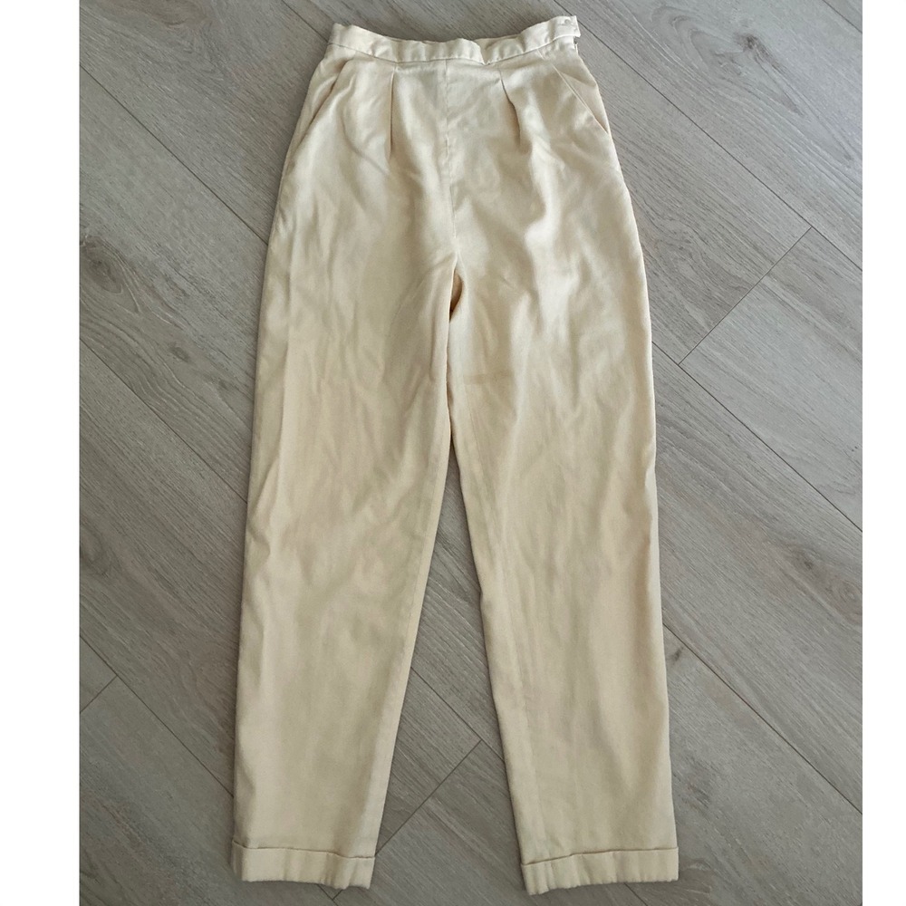 Lauren Ralph Lauren Cream Wool Blend Pleated Cuffed Trousers Pants Womens 4